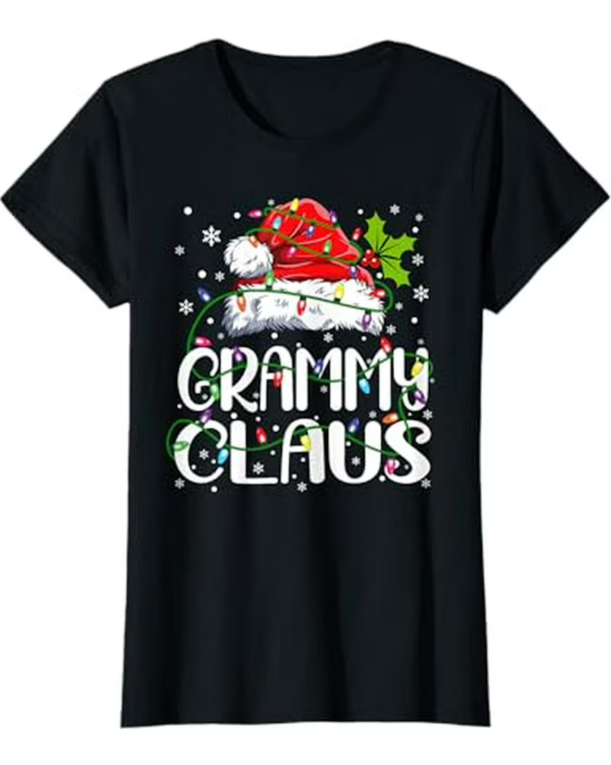 Grammy Claus Shirt Christmas Lights Pajama Family Matching T-Shirt, M