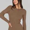 ANRABESS Women Long Sleeve Sweater Dress Crewneck Bodycon Stretch Slim Fit Ribbed Knit Midi Dresses 2025 Fall Trendy Outfits Brown Medium (Brown, M)