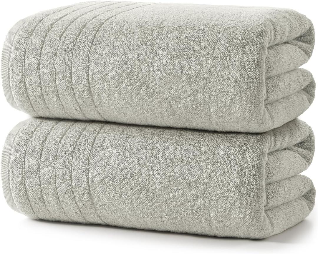 REDKISS 2 Pack 100% Cotton Thick Extra Large Bath Towels 35 X 70 Inches, 750 GSM, Quick Dry, Ultra Soft & Highly Absorbent Light Gray Bathroom Towel Sets for Bathroom, Gym, Spa, Pool & Hotel