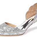 XYD Women's Pumps, Elegant Pointed Toe, D'Orsay Kitten Low Heels, Rhinestone Studs, Slip-On Satin Shoes for Wedding (10)