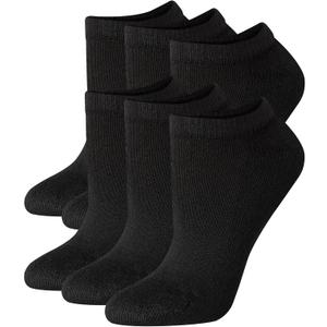 Hanes Women's Plush Comfort Toe Seam No Show Socks, 6-Pair Pack (Black)