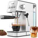 Espresso Machine with Steam Milk Frother, Adjustable Espresso Machine 20 Bar, Compact Espresso Maker for Latte & Cappuccino,Detachable Water Tank/Drip Tray (Stainless Steel)