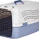 Amazon Basics Sturdy Portable 2-Door Top-Load Hard-Sided Pet Travel Carrier with Secure Ventilation, Handle, Front & Top Entry for Dogs, Cats, 22.8"L x 15"W x 13"H, Gray & Blue
