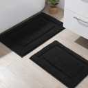 SHACOS Super Soft Black Bathroom Rugs Set of 2 Pieces 32x20 + 24x16 inch Non Slip Washable Plush Bath Rugs Mats Bathroom Carpets for Shower Tub