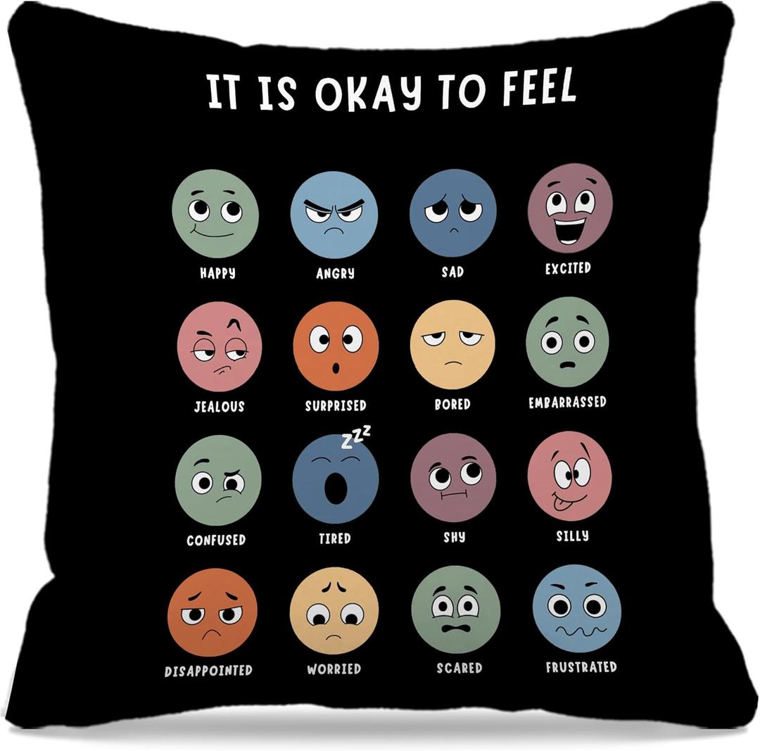 Nogrit Counseling Office Must Haves Black Pillow Cover, Calming Corner, Mental Health Pillowcase Decor for Home Kids,Mental Health Counselor Gifts, Calming Corner Pillow Covers 24"x24"