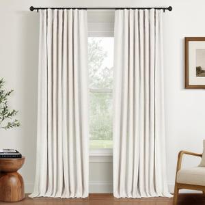 INOVADAY 100% Blackout Curtains for Bedroom, Black Out Curtains 84 Inch Long, Clip Rings Linen Blackout Drapes, Thermal Insulated Room Darkening for Living Room, 2 Panels - Beige,W50xL84