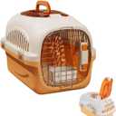 Hard Cat Carrier for Large Cats up to 20 lbs, Top Loading Plastic Pet Travel Kennel with Hard Shell, Metal Wire Door, Roof Petting Hatch and 360 Ventilation (Orange)