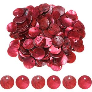 M METERXITY 150-Pack Flat Round Shell Coin Drop Charm Beads,15 mm Flat Shell Beads with Hole for DIY Earrings Necklaces Jewelry/Making Accessories [Wine Red]