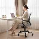 DUMOS Home Office Chair - Ergonomic Mid Back Mesh Desk Chair with Lumbar Support & Rocking Mode, Height Adjustable, Fixed Armrest, for Conference, Computer, 360 Swivel, Adults, Grey, 21.7''D x 21.7''W*38.2''H