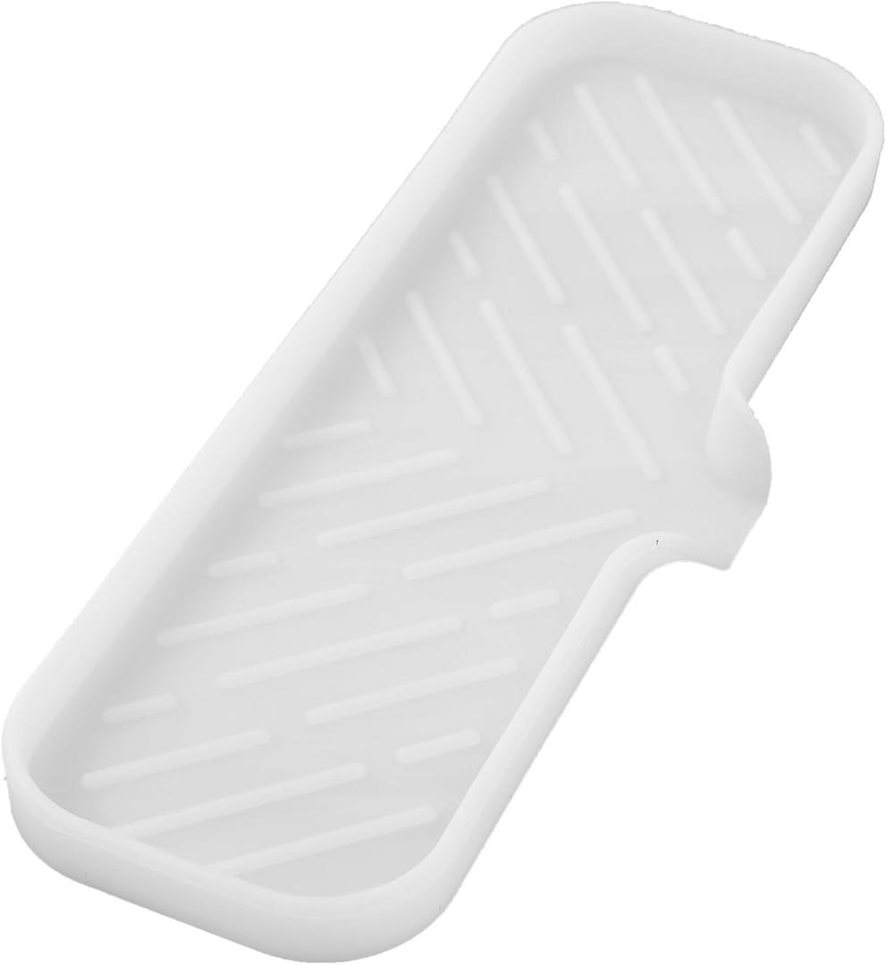 Silicone Bathroom Soap Dishes with Drain Spout-Bathroom and Kitchen Sink Organizer,Sponge Holder,Dish Soap Tray,Perfect for Dispenser,Scrubber,Bottle,Cup on Sink or Counter-Translucent 12"4"