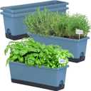 Window Box Planter 4 Packs, 17 Inches Rectangle Flower Pots with Drainage Holes & Trays, Pots for Vegetables, Herbs, Flowers, Garden Windowsill Balcony (Blue, 17 * 5.1 * 6 inch)