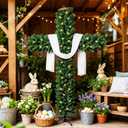 6ft Skinny Cross Christmas Tree with 33ft Plug-in String Lights(100 Bulbs) & White Silk Scarf & Crown of Thorns, Jesus Christ Catholic Cross Decor, Xmas Holiday Home Indoor Outdoor Decorations