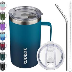 BJPKPK Insulated Coffee Mug with 2 Lids, 25oz Stainless Steel Insulated Tumbler with Handle, Double Wall Vacuum Coffee Cup, BPA Free Leak Proof Thermos for Travel & Home, Vast