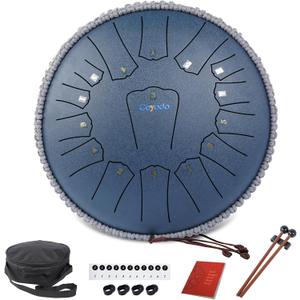 Rain Drum for Outside Garden, Steel Tongue Drum, Rain Chime Drum, Hand Pan Musical Instrument Christmas Gift with Bag for Adult, Mallets for Meditation Yoga (Navy, 13" 15 Notes, D key)