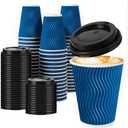 12 oz Insulated Paper Coffee Cups with Lids, 50 Pack Disposable To Go Cups for Hot and Cold Drinks, Triple Wall Paper & Ripple Design for Heat Retention