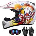 DOT Youth Dirt Bike Helmet with Goggles & Gloves for 5-14 Years Old, Kid ATV Helmets for Youth Boys Girls, Four Wheeler Helmet Kids, Motocross BMX MX UTV Offroad Street Go Kart Dirt Bike Joker (Large)