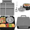 Bento Lunch Box for Kids with 8oz Soup Thermo,Kids Leakproof Lunch Food Containers with 4 Compartment,Kid Insulated Thermo Hot Food Jar for School,Trvael-Black