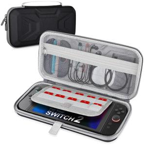 Carrying Case for Nintendo Switch 2 Model(2025), Portable Hard EVA Shell Travel Pouch with 10 Game Card Slots, Velvet Interior, Mesh Pocket, Water-Resistant Fabric, Lightweight Carrying Bag, Black