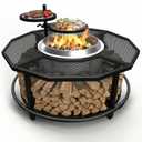 40'' Fire Pit Surround Tabletop for Solo Stove Bonfire 1.0&2.0 and Ranger 1.0&2.0,21 inch Inner Diameter,Surround Table with 2 Grill Grates,with Firewood Storage Shelf Expands Large Space
