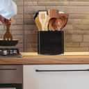 Extra Large Rotating Utensil Holder for Kitchen Counter, Large Wooden Utensil Holder with 4 Compartments, Black