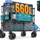 FUNDANGO Double Decker Wagon with High Extender & Tailgate, 660L XXL Foldable Collapsible Double Wagons, Heavy Duty Grocery Cart with All-Terrain Wheels for Camping, Baseball/Softball Gear, Home (Azure)