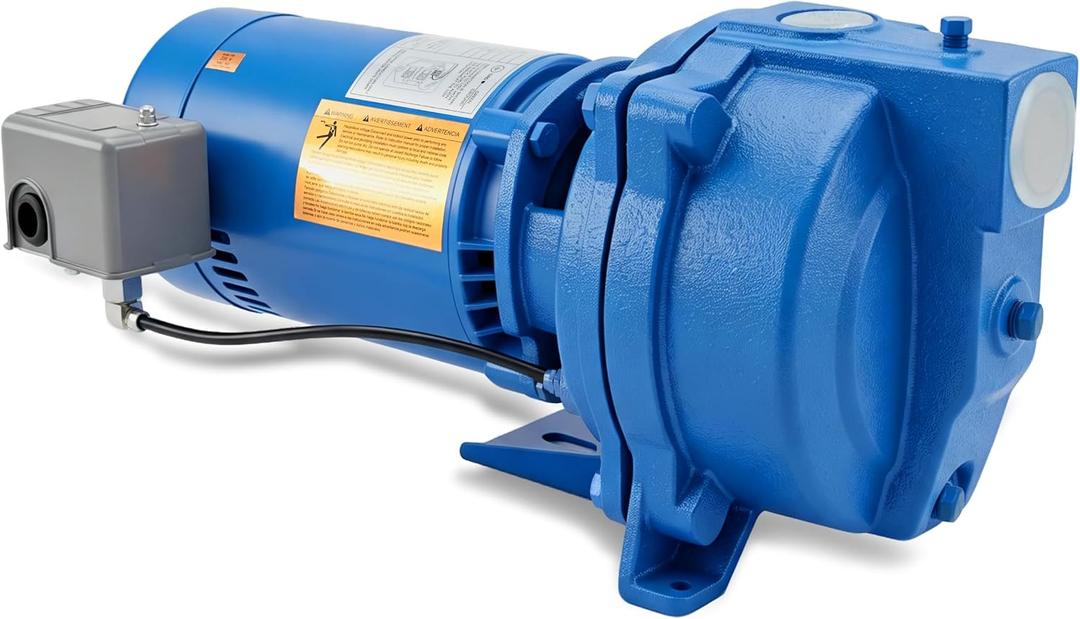 J10S Shallow Well Jet Pump, 1 HP Self-Priming Cast Iron Water Pump