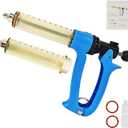 50ML Semi Automatic Livestock Syringe for Cow Goat Cattle Sheep Pig, 5 Gears Adjustable Continuous Repeating Injection, Veterinary Cattle Vaccine Luer Lock Syringe with 2 Tubes