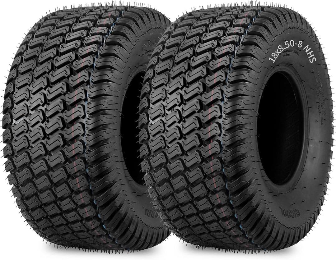 18x8.50-8 Lawn Mower Tire, 18x8.5-8 Tractor Lawnmower Tire, 4 Ply Tubeless Tire, Turf-S Pattern, Set of 2
