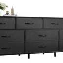 Huuger 63 Inch Dresser for Bedroom, Long Dresser with 10 Fabric Drawers, TV Stand for 55, 65, 70 Inch TV, Toy Storage Organizer for Closet, Black