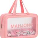 Mahjong Tile Bag, Tile Storage Case for American Mah Jong Set, Durable Mahjong Accessories Gift Pouch, Card Holder Organizer, Pink (Case Only)