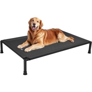 Veehoo Heavy Duty Elevated Dog Bed - Raised Dog Cot with Breathable Teslin Mesh, Non-Slip Silicon Feet, Cooling, Ideal for Indoor/Outdoor Use, 41" x 27", Black, CWC2432