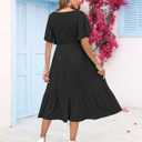 AUSELILY Women's Summer Empire Waist Dress Smocked Flutter Short Sleeve V Neck Midi Dresses 2026 New (Black, S)