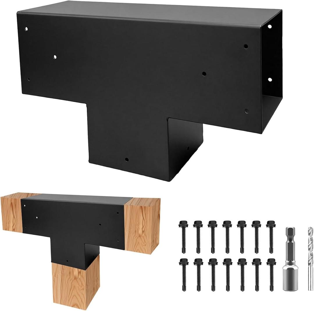 Pegola Bracket Kits 1PacK,3-Way T-Shaped Horizontal Woodwork Brackets for 6"x6" (Actual:5.5"x5.5") Lumber,DIY Metal Wood Beam Brackets for Patio Pavilion,Log Cabin Outdoor Kitchen with Screws