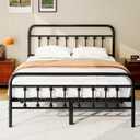 Queen Size Metal Platform Bed Frame/Victorian Style Headboard and Footboard/Steel Slat Support/Easy Assembly/No Box Spring Needed/Underbed Storage/Noise Free/Black