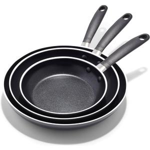 OXO Non-Stick Every Day Frying Pan Set, BPA-Free Comfort Grip Silicone Handles, Dishwasher & Oven Safe, PFAS-Free Ceramic Skillets, Black, 8, 10 & 12