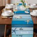 Starfish Table Runner 13x72 inch, Beach Ocean Blue Wood Grain Farmhouse Dinning Table Runner for Farmhouse Wedding Party Barbecue Table Decor