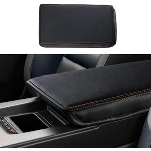 Center Console Armrest Cover Compatible with Honda Prologue EV 2024 2025 2026 Black Leather Middle Armrest Box Cover Arm Rest Lid Pad Protector Interior Accessories(Orange Stitches)