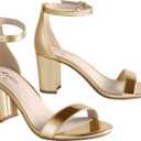 Ankis Heels for Women Open Toe Ankle Strap Chunky Heel Sandals 2.75 Inch (8, Gold Pu)