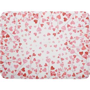 Valentines Day Dish Drying Mat for Kitchen Counter 24x18 Inch Love Drying Mat with Absorbent Reversible Microfiber Pink Heart Dish Drainer Mats Rack Pad for Coffee Countertop Protector