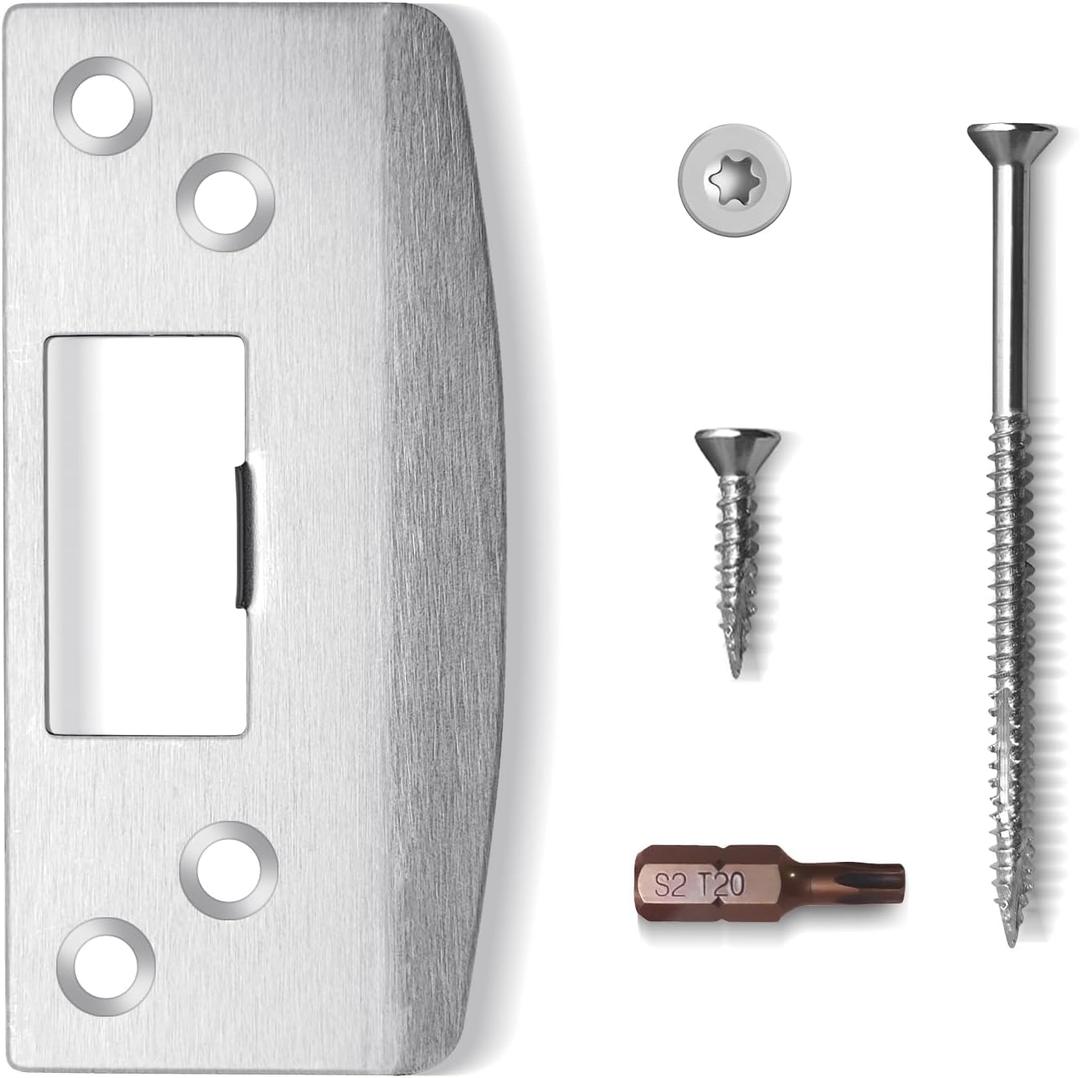 Oversized Door Strike Plate, Heavy Duty Version, Reinforced Enlarged Striker Plate with Large Hole, Fix Door Won't Latch in, Extended to Cover Worn Slot (Satin Nickel, 1 Pack)