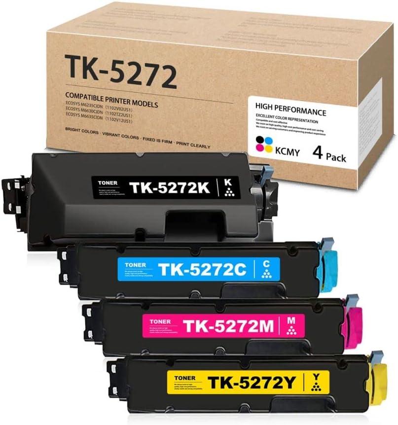 4 Pack TK5272 High-Yield Toner Cartridges BK/C/M/Y, Dophe Compatible Toner Replacement for Kyocera TK-5272 ECOSYS M6235cidn M6630cidn M6635cidn P6230cdn Printers