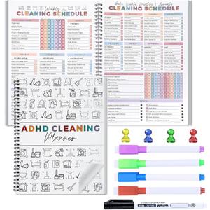 Cleaning Planner, Cleaning Schedule and Checklist Organizer, Daily Weekly Monthly Household Cleaning Planner, Chore Chart Notebook for Home, Family Cleaning Tasks, DIY Home Improvement, Editable Template (1 Pack, White)