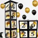 2 x Graduation Decorations 2025 Deals,Balloon Boxes with Grad Cap Topper Black Kit for Graduation Party Decorations Props Backdrop-4Pcs Boxes with Letters Grad Hat Topper Decor-Class of 2025 Party Favors