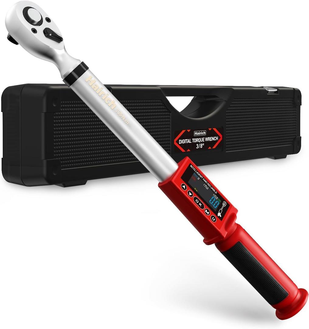 Hairich Upgrade 3/8 Digital Torque Wrench 5-100FT-LB/0-135N.M, Torque Range Accurate to 2%,Electric Torque Wrench car with Buzzer and LED Flash Notification for Bike/Motorcycle/Auto Repair