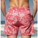 Verdusa Men's Leopard Swim Trunks Drawstring Waist Swimwear Summer Beach Shorts with Pockets Red XX-Large (Red, XXL)