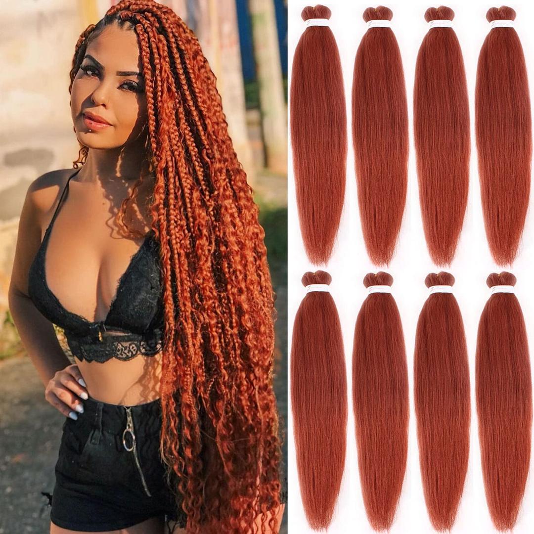 Leeven 30 Inch Ginger Braiding Hair Pre Stretched Long Soft Yaki Braids 8 Packs Professional Synthetic Hair Extension Crochet Twist Braids