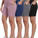 Biker Shorts Women with Pockets - 3"/5"/8" High Waisted Workout Spandex Tummy Control Gym Running Yoga Shorts (Large, Black/Gray/Navy/Mauve Pink)