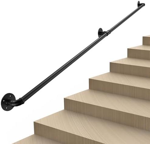 FlySkip Handrails for Indoor Stairs 20" Sections Galvanized Steel Pipe Stair Railing NonSlip Wall Mount Hand Rail for Outdoor Indoor Stairs Porch Deck(20")