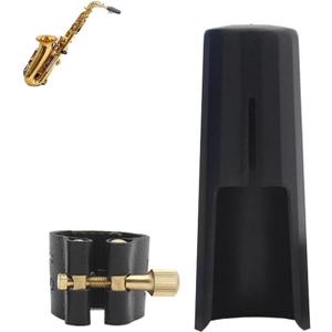 OriGlam Woodwinds Soprano Saxophone Mouthpiece Cap, Leather Ligature Fastener with Plastic Mouthpiece Cap for Sax Saxophone (Soprano)