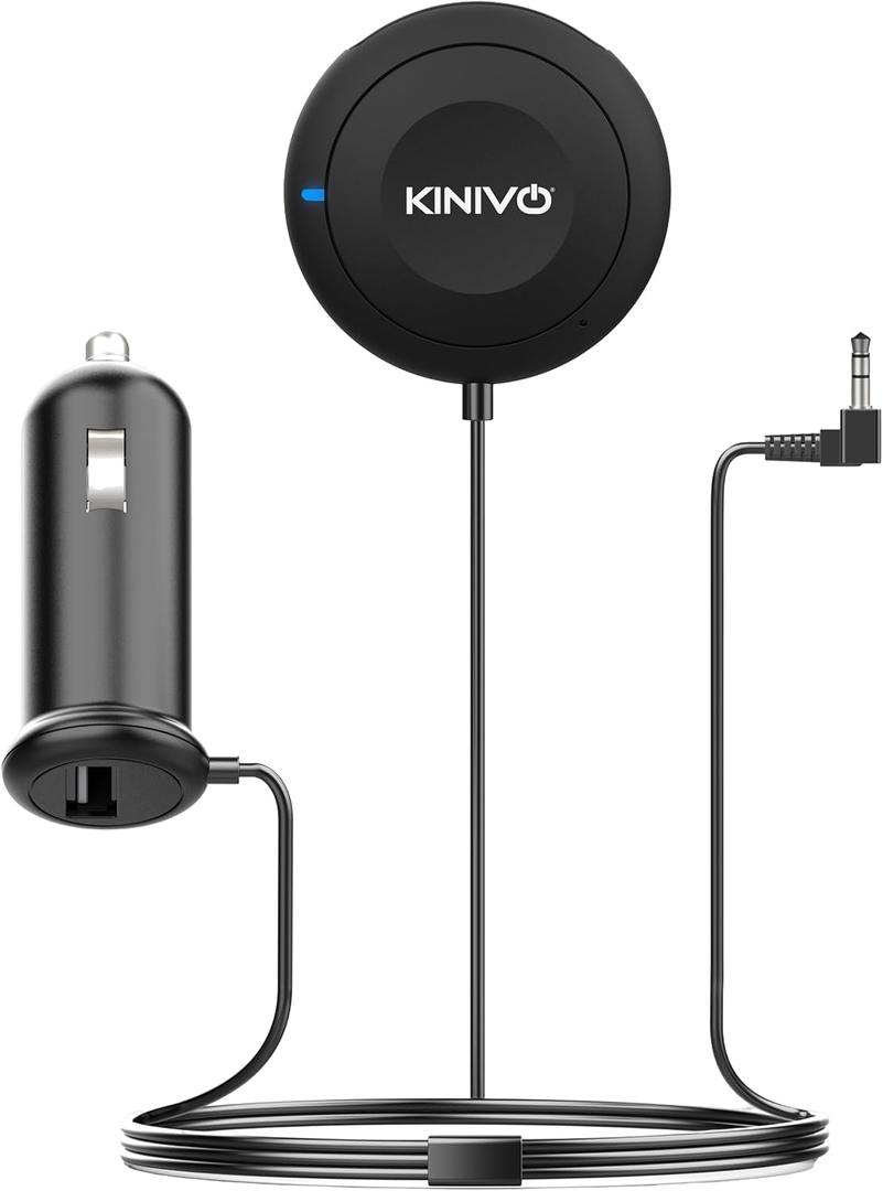 Kinivo BTC450 Bluetooth Car Kit (HandsFree, AUX Bluetooth Adapter for Cars with Ground Loop Noise Isolator, 3.5mm Aux Input, AptX)